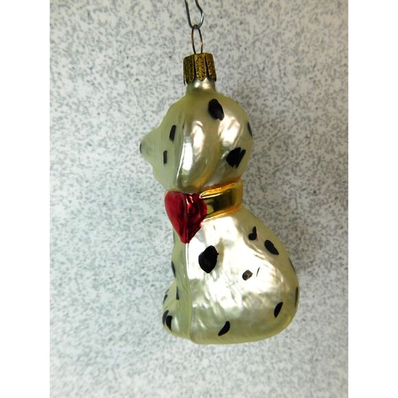 Blown Glass Dog Christmas Ornament Germany Hanging Black White 4.5 inch - Picture 3 of 5